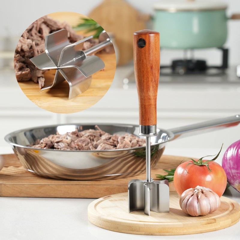 Stainless Steel Meat Chopper & Masher - Heavy Duty 6