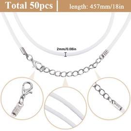 SOFPLATE 50Pcs 45.7cm/18 Inch Waxed Necklace Cords Wax Rope Necklace Cord with Clasps and Chain Extender Imitation Leather White String Accessories for Jewelry Making Necklaces Bracelets DIY Crafts