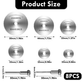 8 Pcs Rotary Drill Saw Blades for Dremel Rotary Tool, HSS Saw Discs with 1/8" and 1/4" Round Shank Mandrels, Steel Saw Disc Wheel Cutting Blades for Wood Metal Cutting (Silver)