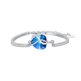 AOBOCO Sterling Silver Love Heart Bangle Bracelet, Mothers Day Wedding Anniversary Jewellery Gifts for Wife Mum Girlfriend