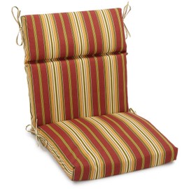 Blazing Needles Spun Polyester Patterned Outdoor Squared Seat/Back Chair Cushion, 18" x 38", Kingsley Stripe Ruby