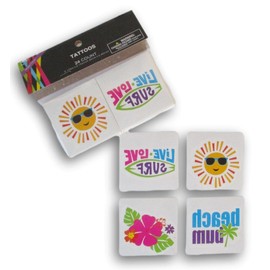Summer Temporary Tattoos - Sun, Beach, Tropical Flowers Party Favors - 24 Cute Square Tattoos