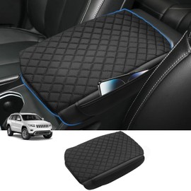 Sze Center Console Cover for 2011-2021 Jeep Grand Cherokee Car Armrest Storage Mat, PU Leather Arm Rest Pad, Console Box Cover Console Cushion with Pockets Storage Bag