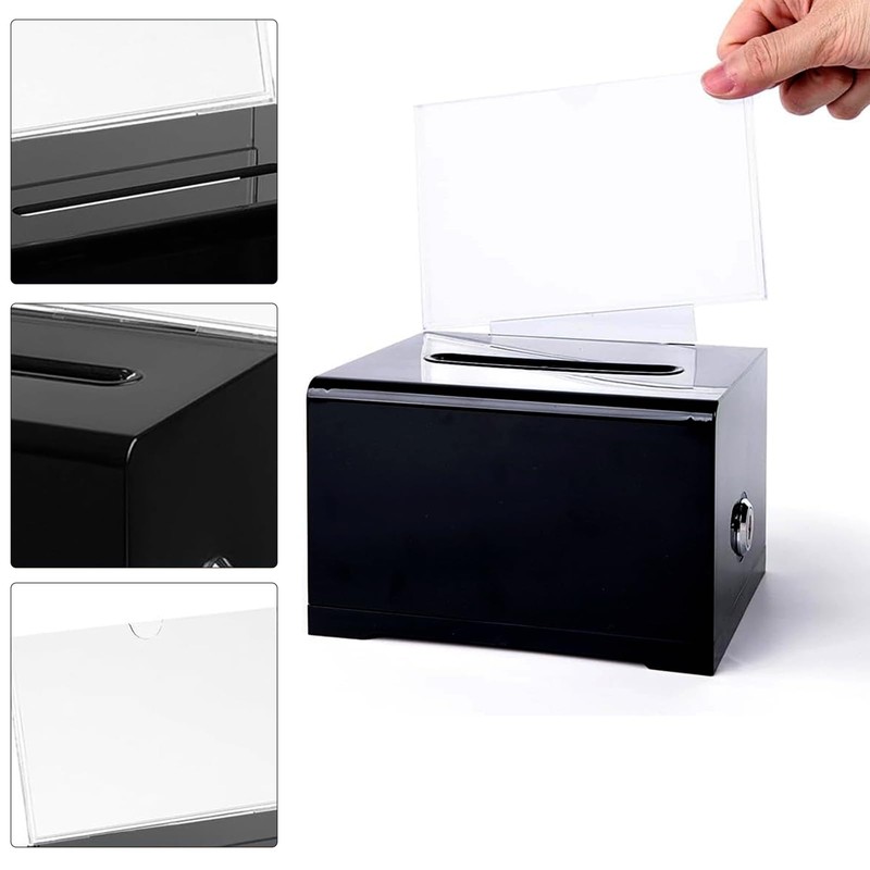 Acrylic Donation Box, Lockable, Ballot Box, Transparent with Key Lock