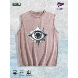 Chrome Eye Graphic Washed Vest US Warehouse 3 Colors Cotton TankSize: S, Color: Apricot color