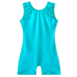 EQSJIU - Maillot de gimnasia para niñas y niñas, con mangas brillantes, para bebés y adolescentes de 1 a 10 años, Azul lago, 8-9 Años