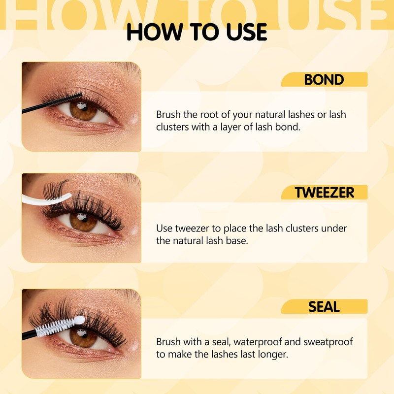 QUEWEL Lash-Cluster Kit 176Pcs D Curl Mixed 3 Styles Eyelashes-Individual