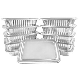 PACTOGO 1/6 Size 8" x 6" x 2" Disposable Aluminum Foil Steam Table Pan - 2.25 lb. Oblong Trays Ideal for Baking, Meal Prep, Cooking, Roasting, Grilling, Toasting | With Foil Lids (Pack of100 Sets)