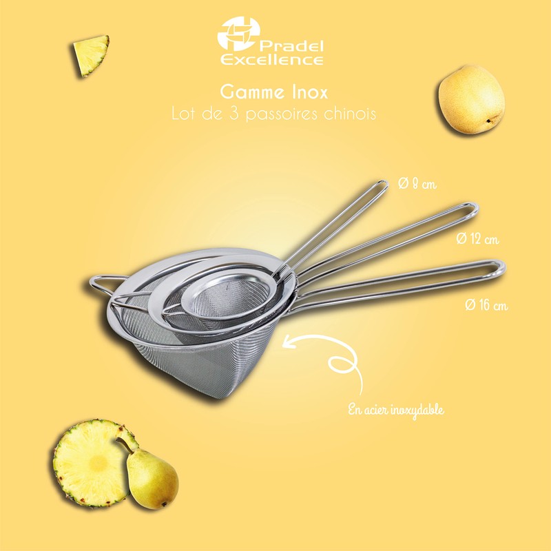 Pradel Excellence ql070 – 3 Set mit 3 Küchensieben, chinesischen 35.30 x 16 x 13,7 cm Edelstahl