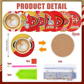 Generic 8 Pcs Diamond Art Painting Coasters Kits with Holder,DIY Football Diamond Art Coasters for Adults Beginners Craft Gift Supplies, Red, ZHILAI001