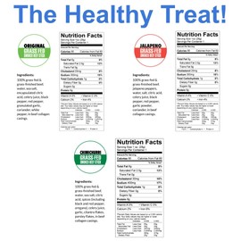 Sugar-Free Beef Jerky Variety Pack, 100% Grass Fed Beef Sticks. Non-GMO. No Added Nitrates, Gluten, Soy, MSG, Dairy or Nuts. Paleo, Whole30, Keto Snack. (4 Original, 4 Chimichurri, 4 Jalapeno, 12-Cnt)