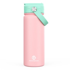 GoKEDA 18oz Kids Water Bottle, Insulated Water Bottles with Stickers, 18/8 Stainless Steel Vacuum Leak Proof Straw Cup for School, Gifts for Girls(Pink)