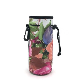 Wommty Neoprene 20Oz Insulated Water Drink Bottle Cooler Bottle Carrier Cover Sleeve Tote Bag with Carrying Handle and Plastic Backpack Hook for Climbing Cycling and Running Outdoor Activities (Peony)