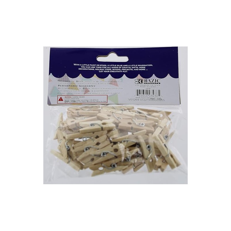 BAZIC Mini Natural Clothespins, Wood, 50 Per Pack (3438-24P)