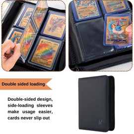 KUOOKING Toploader Binder, Holds 112+ Toploaders, 4 Pocket Top Loader Card Storage Case, Double-Sided Pockets for trading card in 3 x 4'' Toploaders