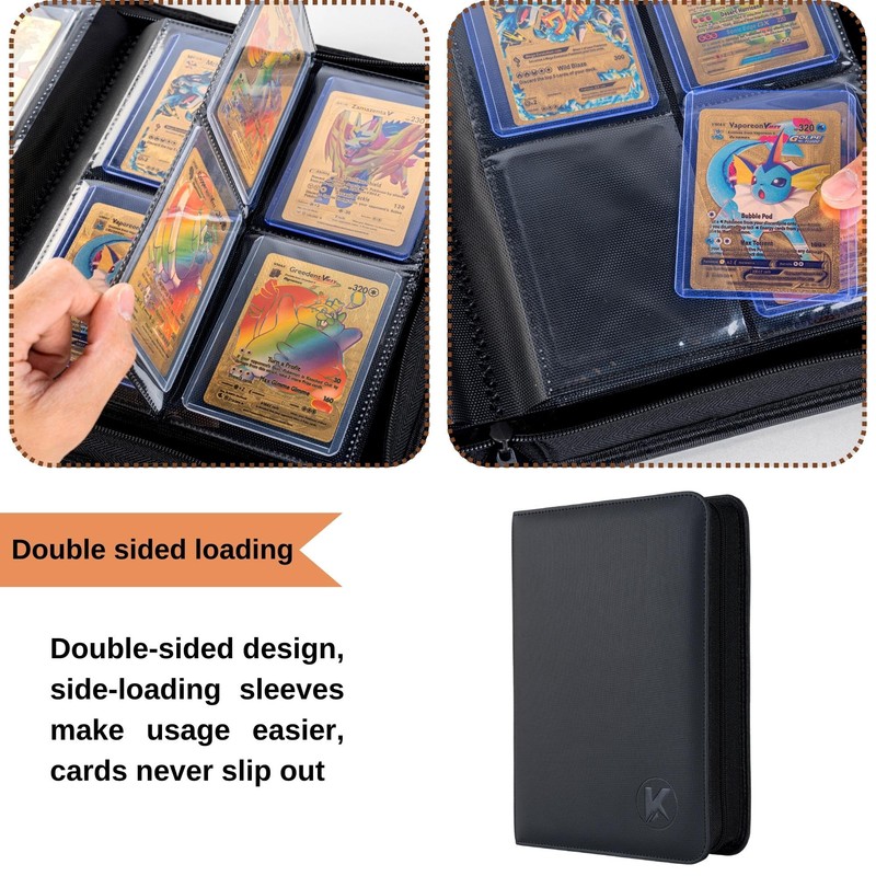 KUOOKING Toploader Binder, Holds 112+ Toploaders, 4 Pocket Top Loader