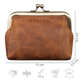 STILORD 'Goldie' Small Purse Women's Leather Kiss-Lock Coin Bag Vintage Purse Small Women's Genuine Leather Antique Clip Wallet Purse with Clip Closure, Medium - Brown, coin purse