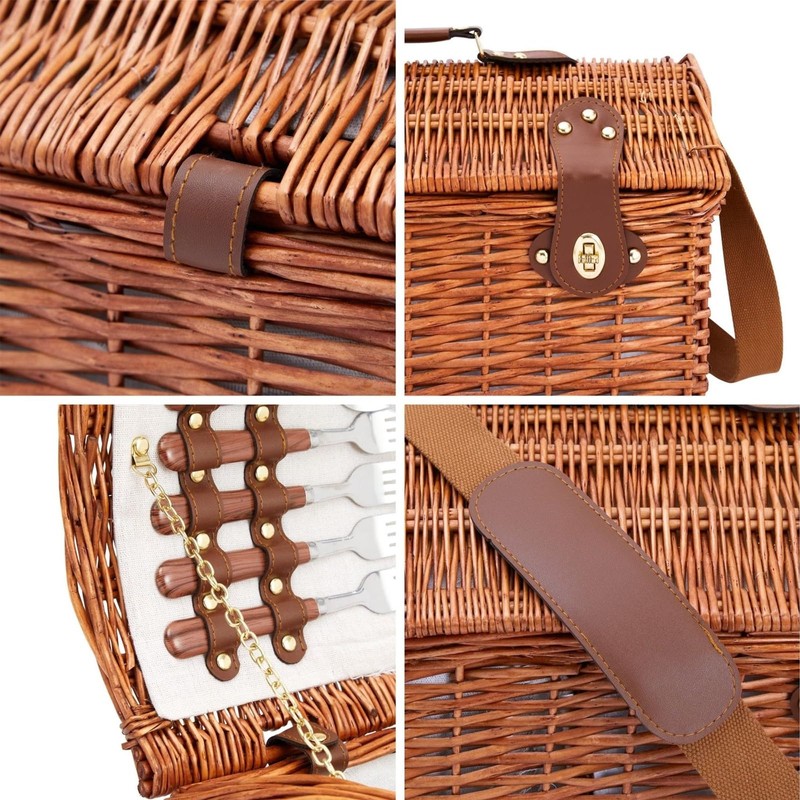 Juvale Picnic Basket for 4 People - 18.1 x 12.2