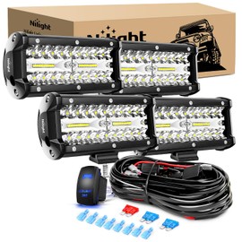 Nilight LED Pods 4PCS 6.5 Inch 120W Light Bar Triple Rows Spot Flood Combo Driving Lights 5Pin Rocker Switch Wiring Harness Kit-4 Leads, 2 Years Warranty (ZH047)