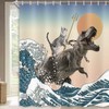 MCKTOM Funny Shower Curtain Cat Dinosaur Japanese Ocean Wave Shower