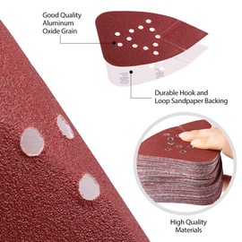80 Grit Sanding Pads for Black and Decker Mouse Sanders, 50PCS Hook and Loop Sandpaper Sheets - LotFancy 12 Holes Detail Palm Sander Sand Paper