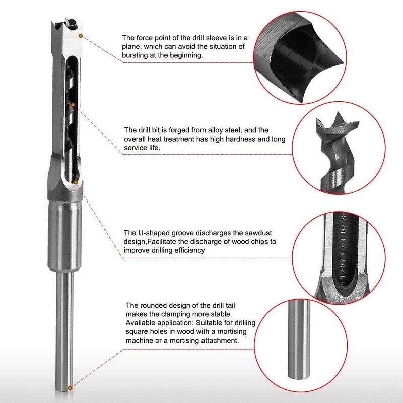 SaferCCTV 6Pcs Wood Square Hole Drill Bits Mortising Chisel Set,