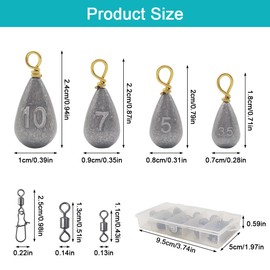 DaKuan Fishing Weights Sinkers Kit, 48pcs Drop Shot Weights and Fishing Hooks Assortment, Water Drop Sinker Set with Tackle Box for Freshwater Saltwater Fishing