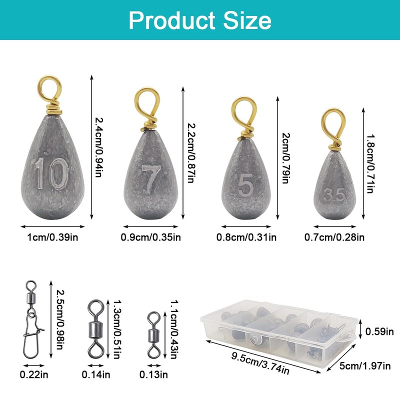 DaKuan Fishing Weights Sinkers Kit, 48pcs Drop Shot Weights and
