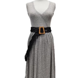 GIMIRO Woven Belt for Women Bohemian Waist Band [5 x 100 cm] Wax Cord Hollow Waist Belt with Ladder Buckle Ethnic Style Fashion Accessories Dress Decoration, black