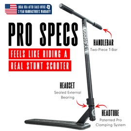 Bounce Trampoline Pro Scooter for Tricks – Real Headtube, Pro T-Bar, Foam Deck – Indoor & Outdoor Stunt Practice – Madd Gear (Black)