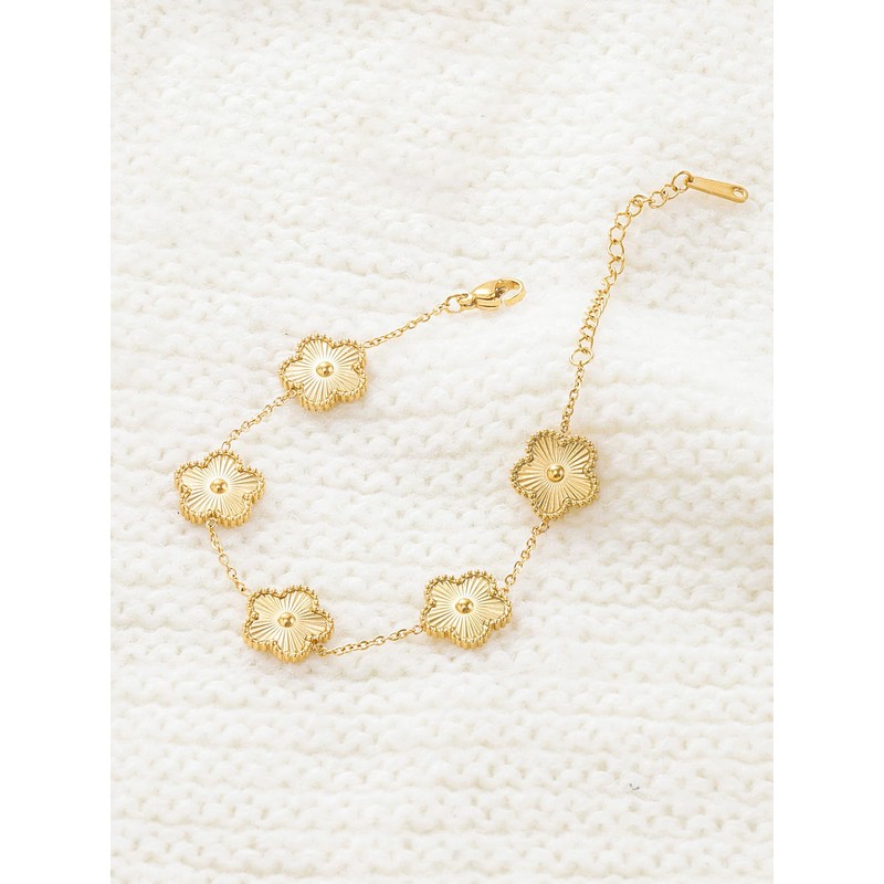 14K Gold Plated Dainty Four Leaf Clover Dot Bracelets for