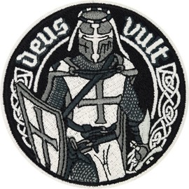Knight Sew-On Crusader Iron-On Patch Templar Emblem for Sewing/Ironing | Deus Vult Knight Patch Temple Knights | Medieval Iron-On Patch for All Fabrics | 80 x 80 mm