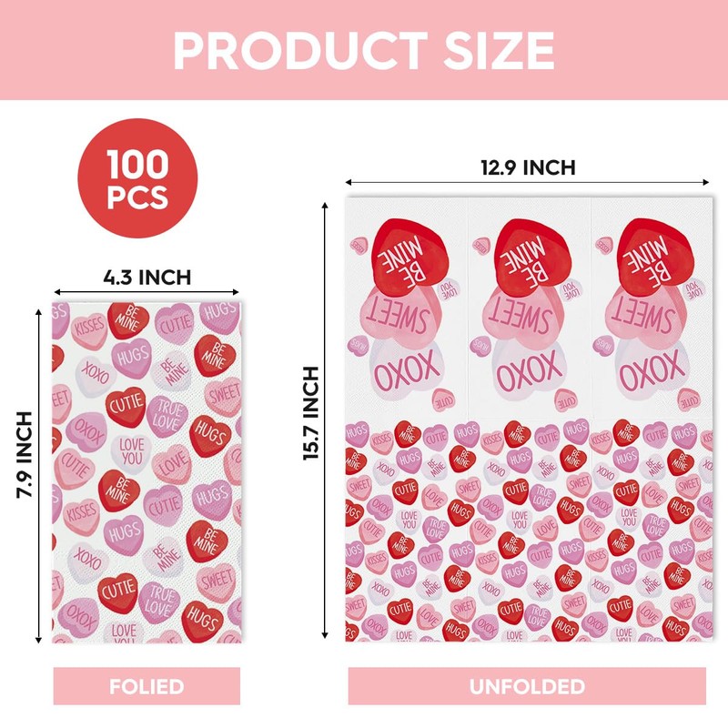 Horaldaily 100 Valentine Disposable Paper Decorative Guest Napkins, Pink Tiny