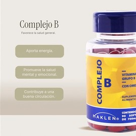 B COMPLEX - Maklen Complejo B con Omega 3 - Vitaminas B1, B2, B3, B6, B7 y B12 con Omega 3 y Acido Folico - 90 Softgels de 700mg