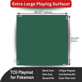 The Gaming Mat Company GMC Poker, Dominoes, Bridge & Mahjong Table Mat - Green 33" x 33"