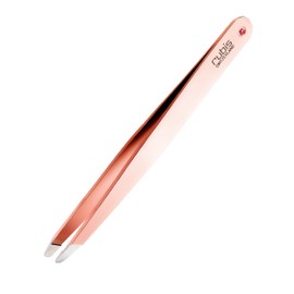 Rubis Classic Stainless Steel Slanted Tweezers with Real Ruby For Precise Eyebrows and Hair Removal, The Rubis Luxury Collection, 1K103REDRU, Red Gold