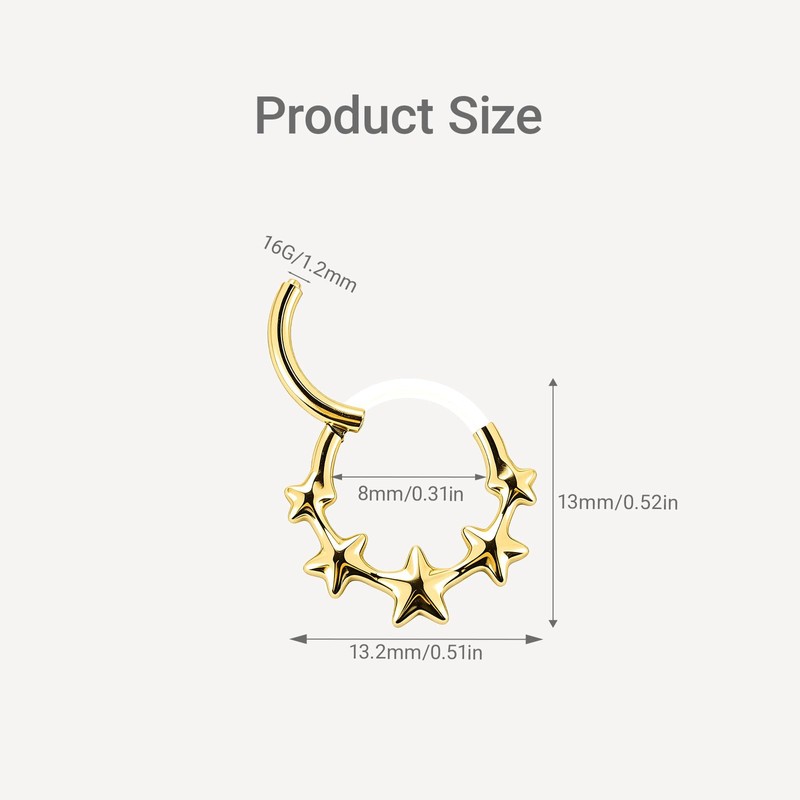 BCMON 18K Gold PVD G23 Titanium Star Septum Clicker Nose