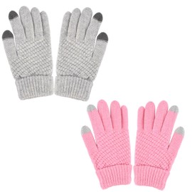 MUNSKT Winter Touch Screen Thermal Gloves, Winter Gloves for Women Men, Thickened Knitted Gloves, Elastic Soft Winter Riding Gloves for Outdoor Cycling Working Running Driving (Pink Grey)