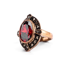 WINDALF Bohemia Aliza Women's Ring 2 cm Red Garnet Medieval Jewellery Bronze, Bronze, Cubic Zirconia