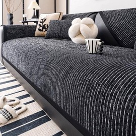 Yahbrra Sofa Cover Soft Chenille Sofa Cover: for 1 2 3 4 Seater L Shape Sofa Throw Corner Sofa Couch Cover Universal Non-Slip Dog Cat Sofa Cover (Dark Grey, 90 x 160 cm)