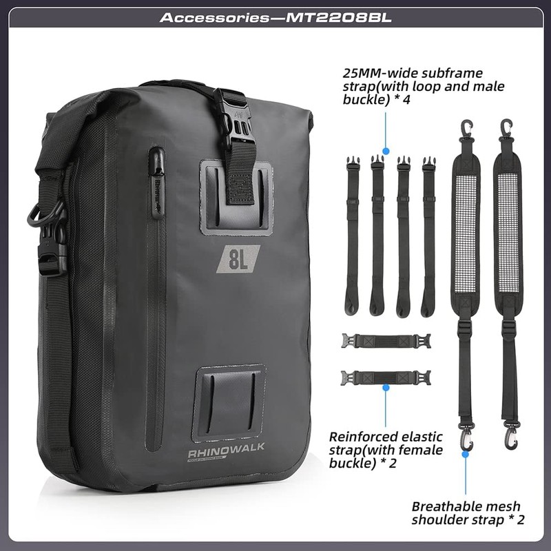 Rhinowalk Motorcycle Tail Bag Motorbike Side Bag 8L Full Waterproof