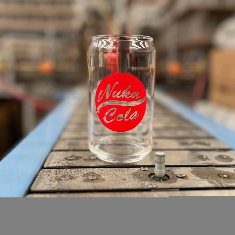 Nuka-Cola 16oz Can Glass, Screen Printed, Nucleation at Bottom