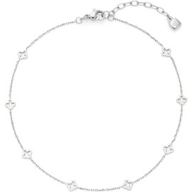 Leonardo Jewels Ciao Janna Anklet Fine Stainless Steel Foot Chain with Clover Ornaments, Silver, 25-28.5 cm Length, Jewellery Women, 023858, Stainless Steel, No Gemstone