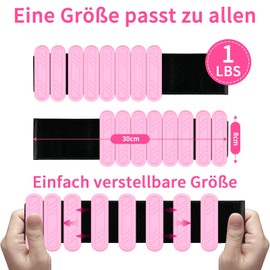ouhos Adjustable Wrist Weights Set of 2, Weight Cuffs for Foot or Wrist for Movement, Walking, Jogging, Yoga, Aerobics, Pilates, Weight Fitness Bracelet (Pink, 0.5 kg)