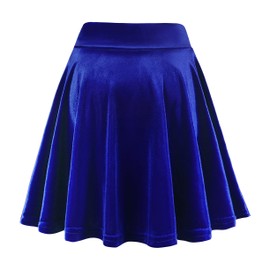 EXCHIC Minivestido básico de terciopelo versátil elástico acampanado falda skater de cintura alta para mujer, Azul Royal, XL