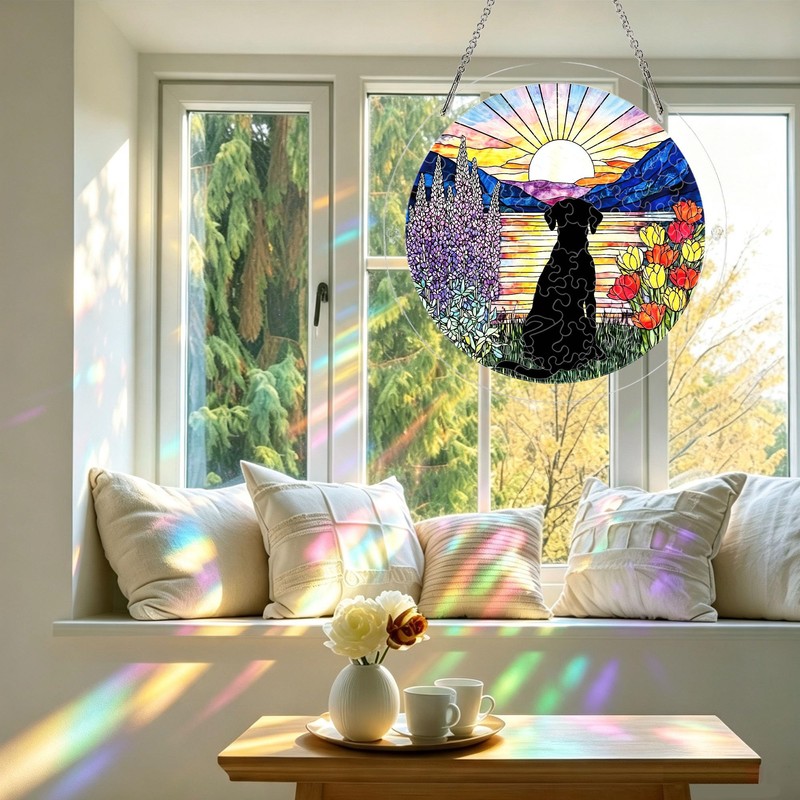 Acrylic Puzzle Jigsaw Suncatchers Dog Silhouette DIY Stained Glass Decor