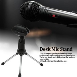 Desk Mic Stand, Adjustable Desktop Microphone Tripod Stand Holder Bracket Tabletop Mic Holder with Mic Clip for Conference Live Broadcast