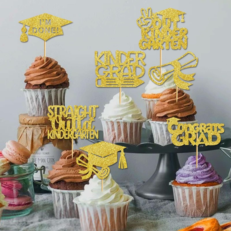 24Pcs Gold Kindergarten Graduation Cupcake Toppers Kindergarten Graduation Cupcake Picks