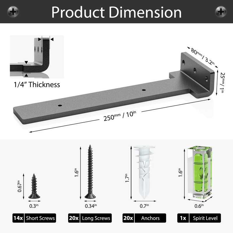 Hidden L Floating Shelf Brackets 10 Inch, 6 Pack Heavy