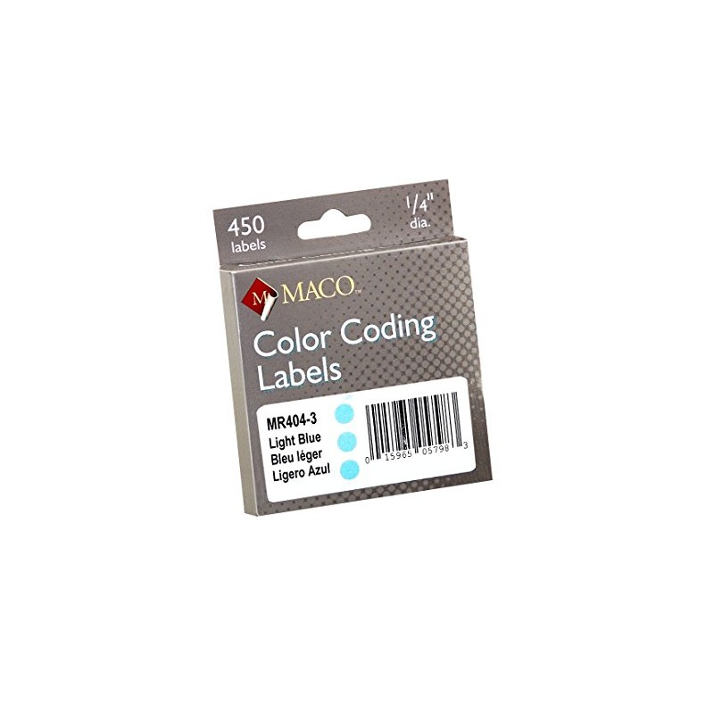 MACO Light Blue Round Color Coding Labels, 1/4 Inches in